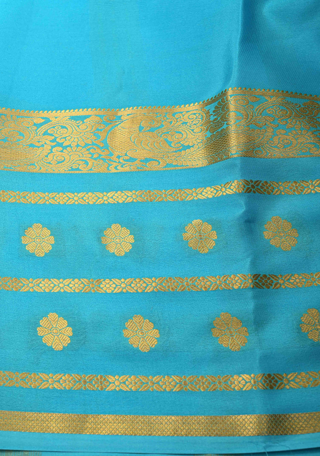 White-Blue Mysore Crepe Silk Saree with Shibori Dye and Wide Zari Skirt Borders | SILK MARK CERTIFIED