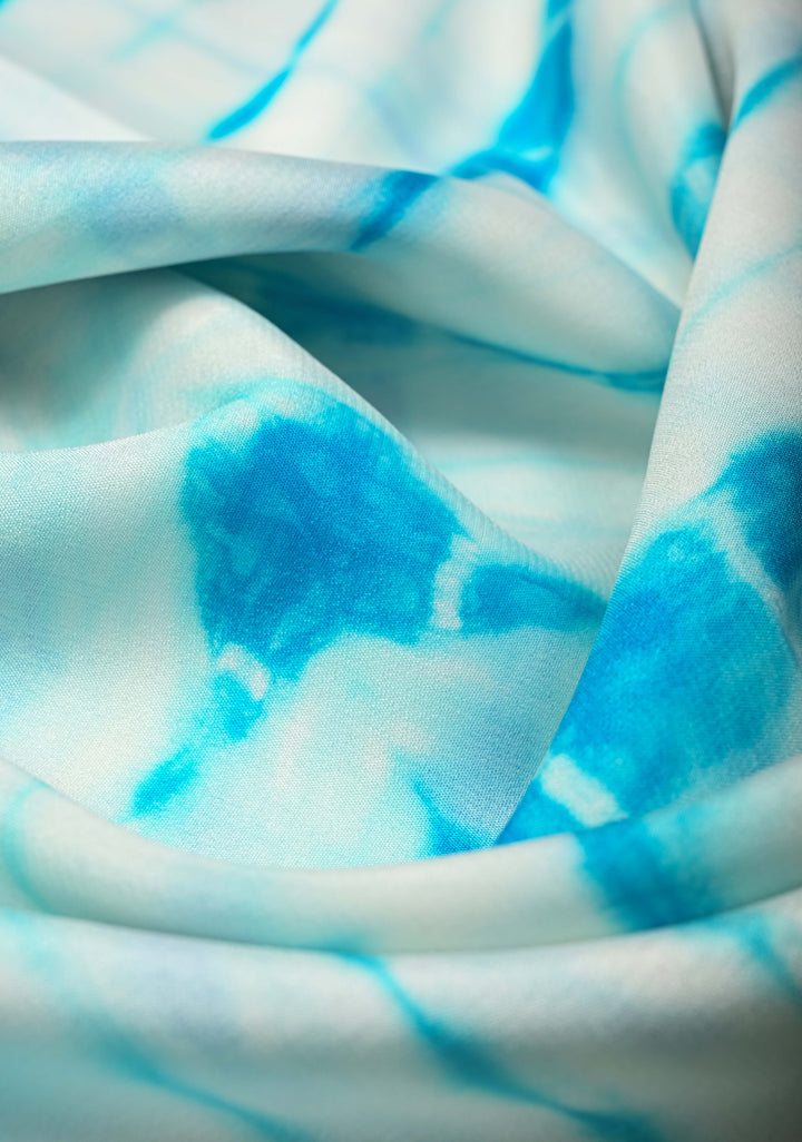 White-Blue Mysore Crepe Silk Saree with Shibori Dye and Wide Zari Skirt Borders | SILK MARK CERTIFIED