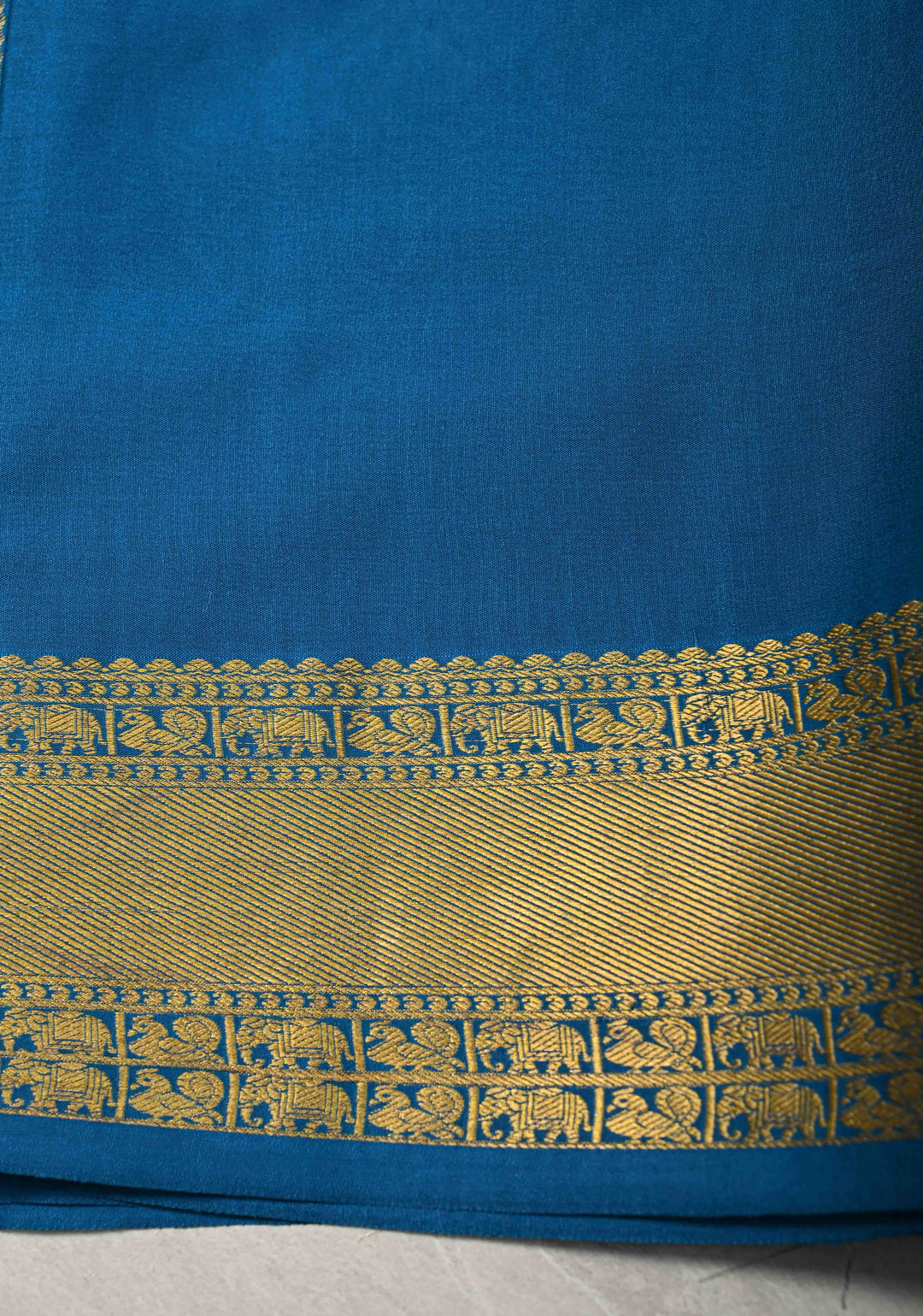 Copper Sulphate Blue Pure Mysore Silk Saree with Gandaberunda Buttas and Zari Border | SILK MARK CERTIFIED