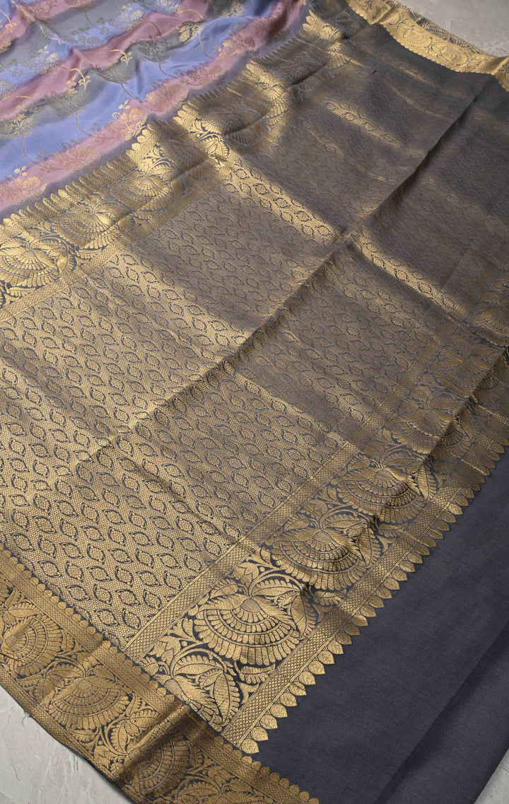 Pastel Hued Rangkaat Style Brush Dye on Mysore Crepe Silk Saree with Floral Jaal and Zari Border   | SILK MARK CERTIFIED