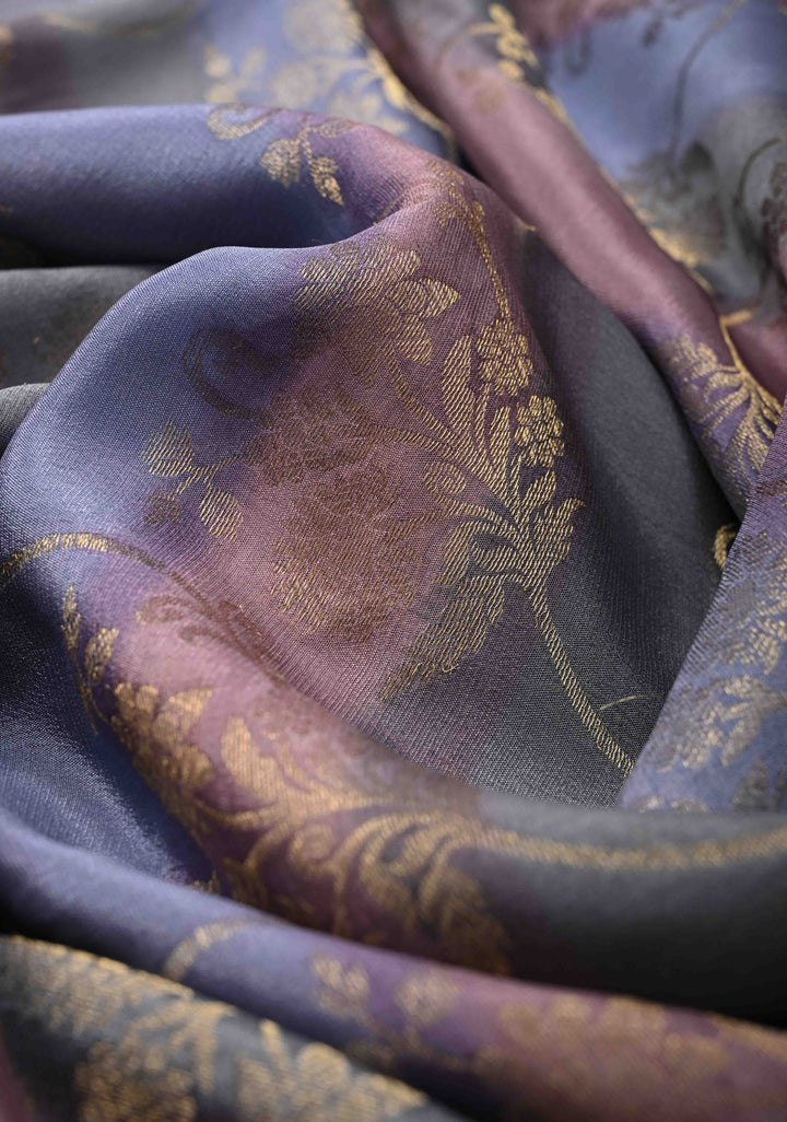 Pastel Hued Rangkaat Style Brush Dye on Mysore Crepe Silk Saree with Floral Jaal and Zari Border   | SILK MARK CERTIFIED
