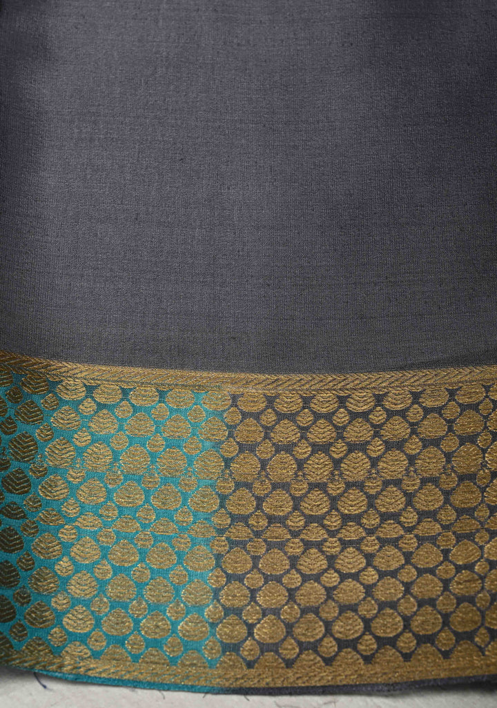 Pastel Blue Mysore Crepe Silk Saree with Floral Jaal and Multicolor Zari Border   | SILK MARK CERTIFIED