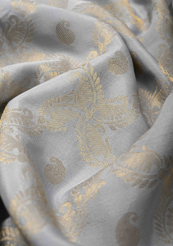 Pastel Blue Mysore Crepe Silk Saree with Floral Jaal and Multicolor Zari Border   | SILK MARK CERTIFIED