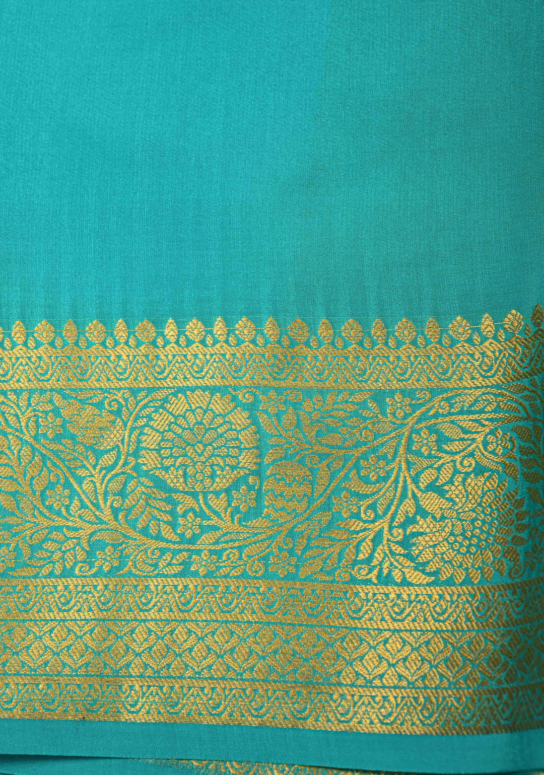 Turquoise Blue Pure Mysore Silk Saree with Jari Buttas and Zari Border | SILK MARK CERTIFIED