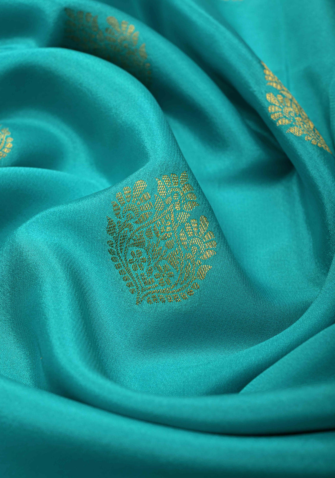 Turquoise Blue Pure Mysore Silk Saree with Jari Buttas and Zari Border | SILK MARK CERTIFIED