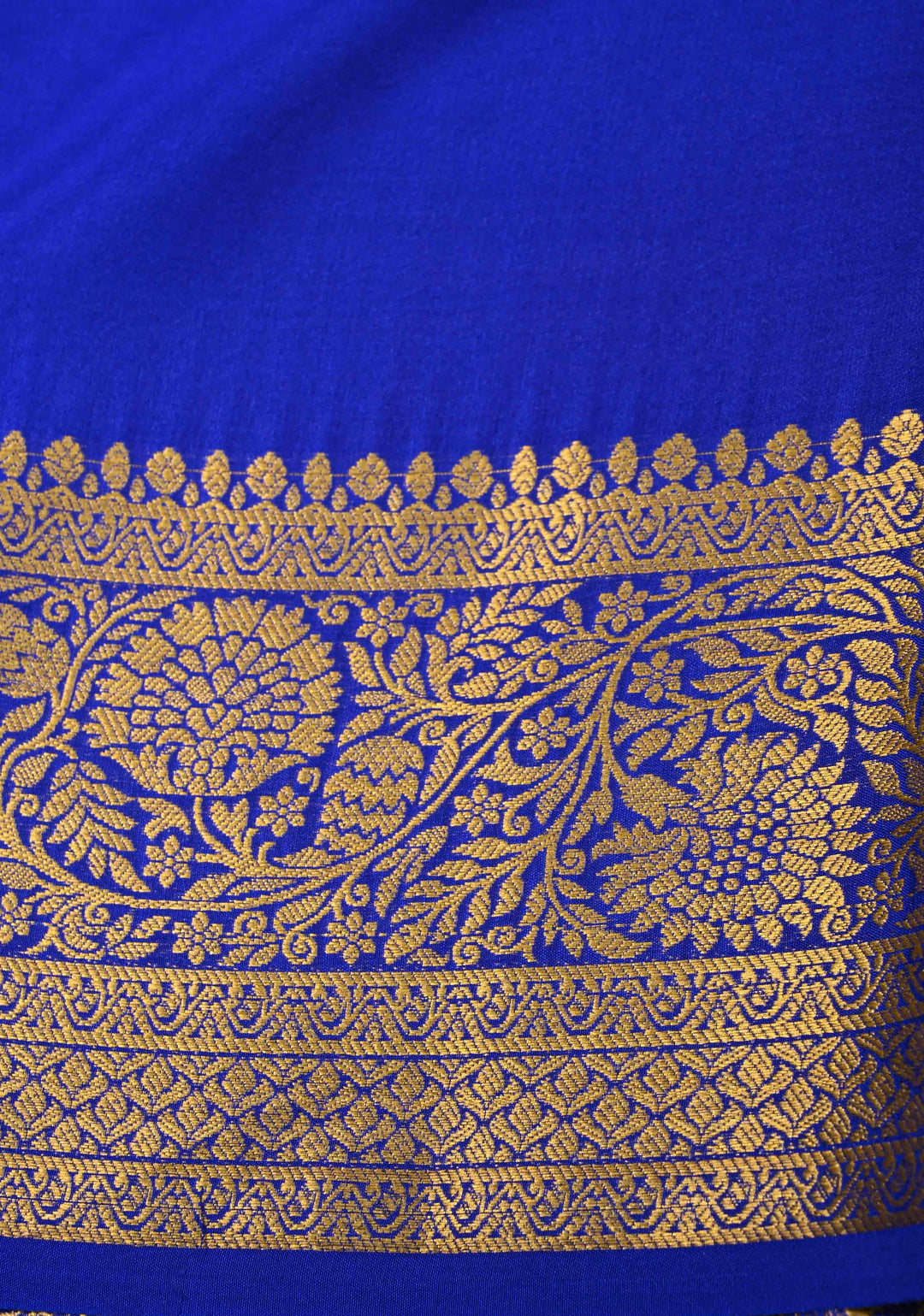 Navy Blue Pure Mysore Silk Saree with Jari Buttas and Zari Border | SILK MARK CERTIFIED