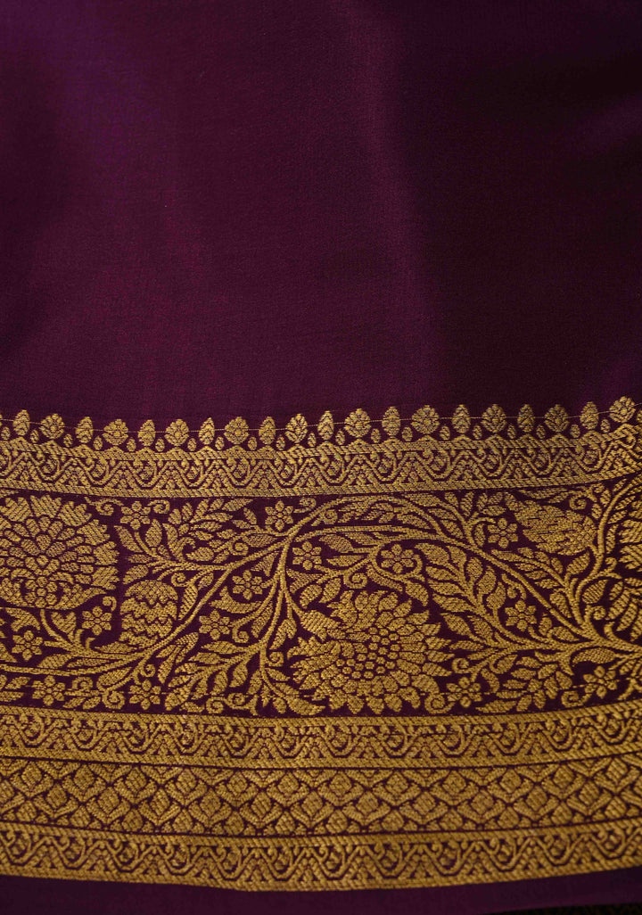 Plum Purple Pure Mysore Silk Saree with Jari Buttas and Zari Border | SILK MARK CERTIFIED