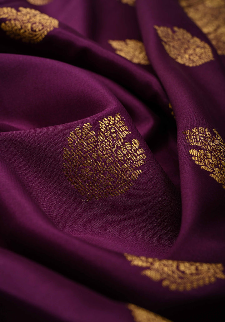 Plum Purple Pure Mysore Silk Saree with Jari Buttas and Zari Border | SILK MARK CERTIFIED