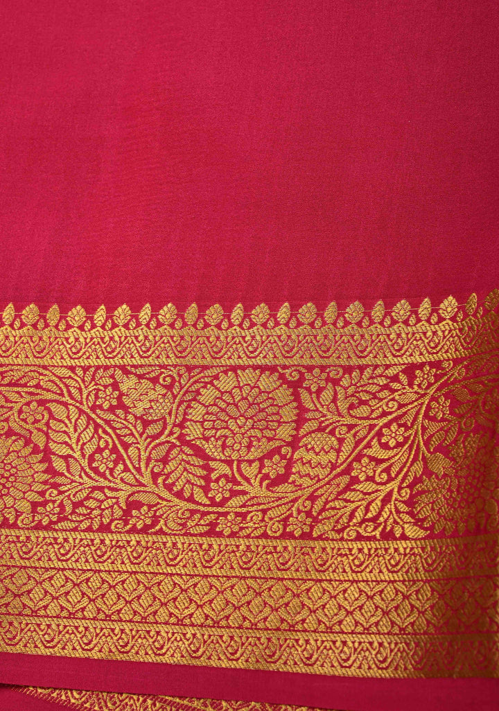 Off White Pure Mysore Silk Saree with Zari Buttas and Contrast Zari Border | SILK MARK CERTIFIED