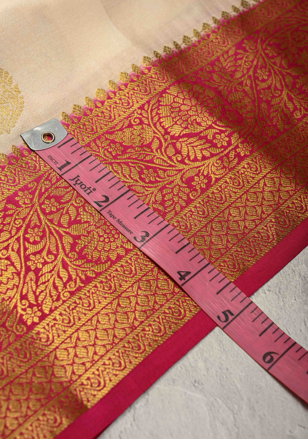 Off White Pure Mysore Silk Saree with Zari Buttas and Contrast Zari Border | SILK MARK CERTIFIED