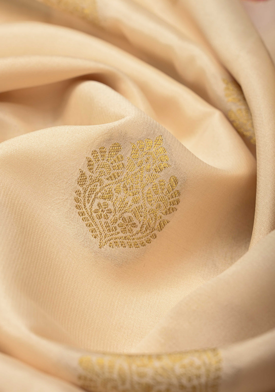 Off White Pure Mysore Silk Saree with Zari Buttas and Contrast Zari Border | SILK MARK CERTIFIED