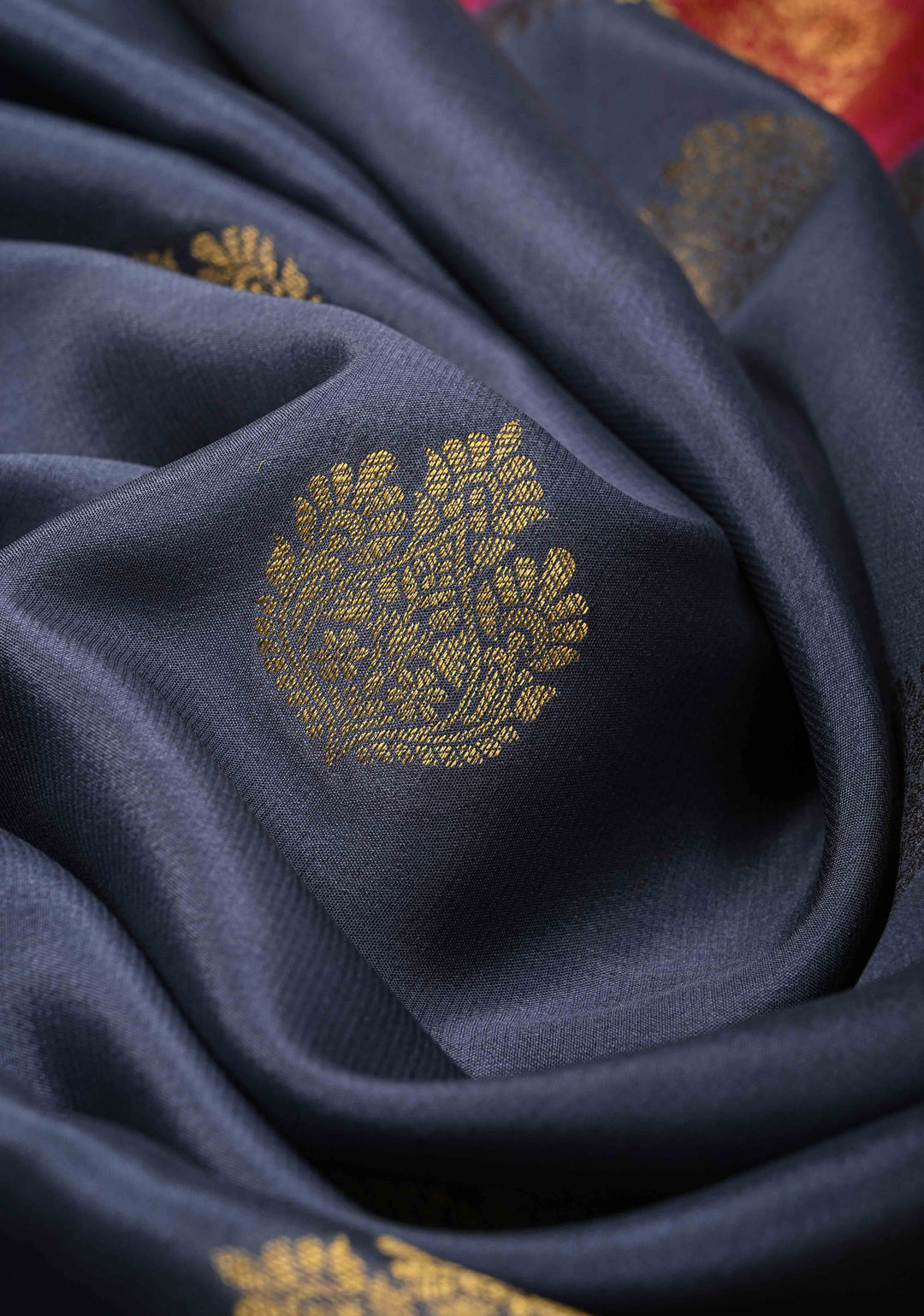 Bluish Gray  Pure Mysore Silk Saree with Zari Buttas and Contrast Zari Border | SILK MARK CERTIFIED