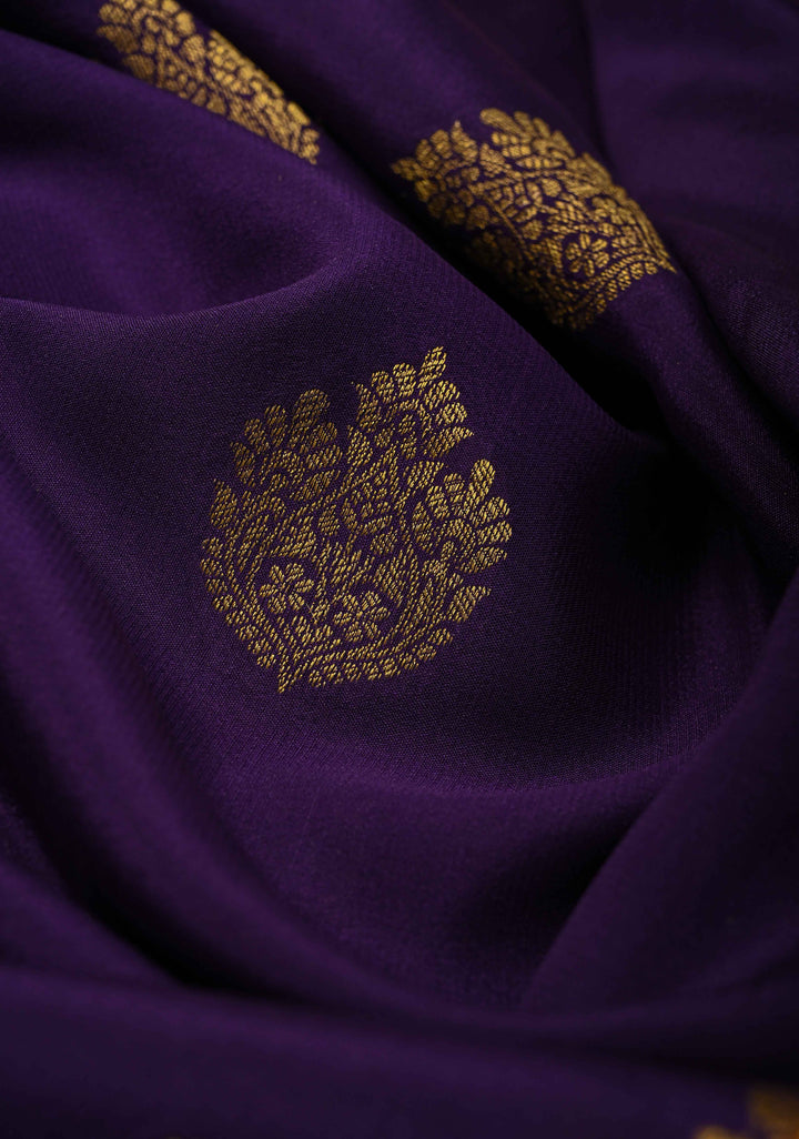 Ink Purple Pure Mysore Silk Saree with Zari Buttas and Contrast Zari Border | SILK MARK CERTIFIED