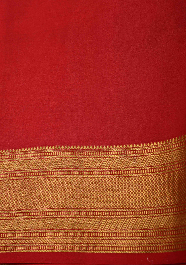 Bottle Green Pure Mysore Silk Saree with Chunri Buttis and Contrast Zari Border | SILK MARK CERTIFIED