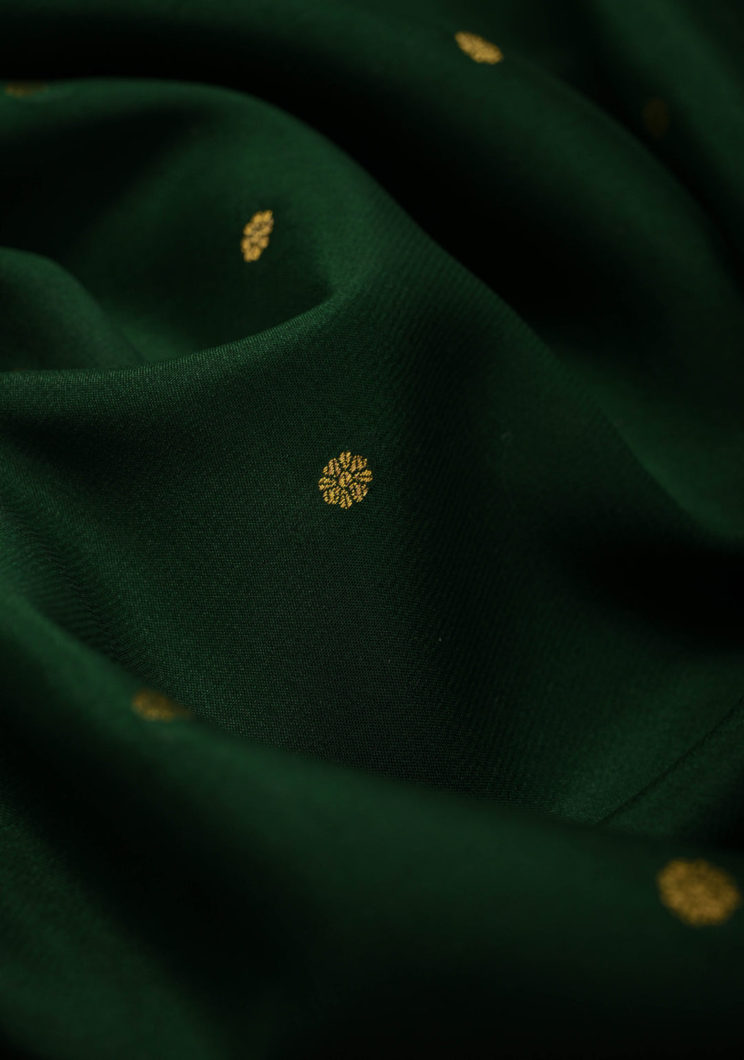 Bottle Green Pure Mysore Silk Saree with Chunri Buttis and Contrast Zari Border | SILK MARK CERTIFIED