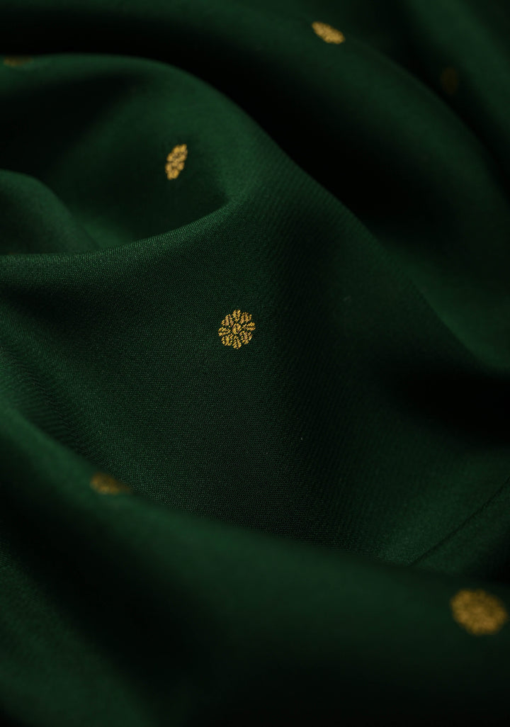 Bottle Green Pure Mysore Silk Saree with Chunri Buttis and Contrast Zari Border | SILK MARK CERTIFIED