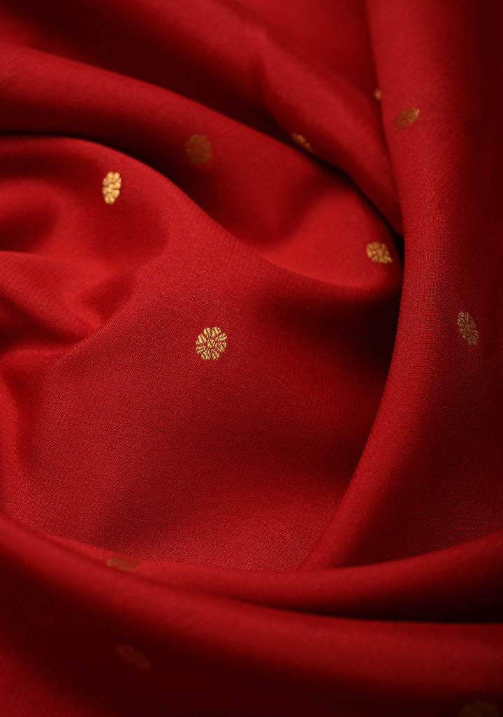 Brick Red Pure Mysore Silk Saree with Chunri Buttis and Zari Border | SILK MARK CERTIFIED