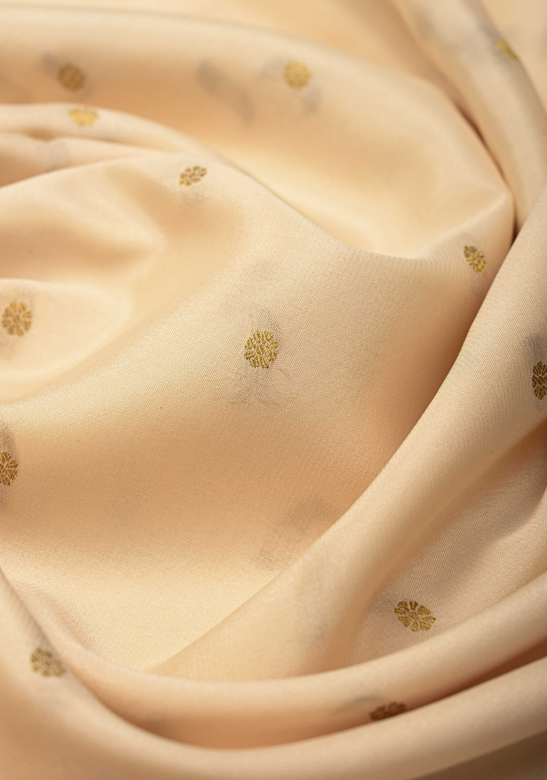 Cream Pure Mysore Silk Saree with Chunri Buttis and Contrast Zari Border | SILK MARK CERTIFIED