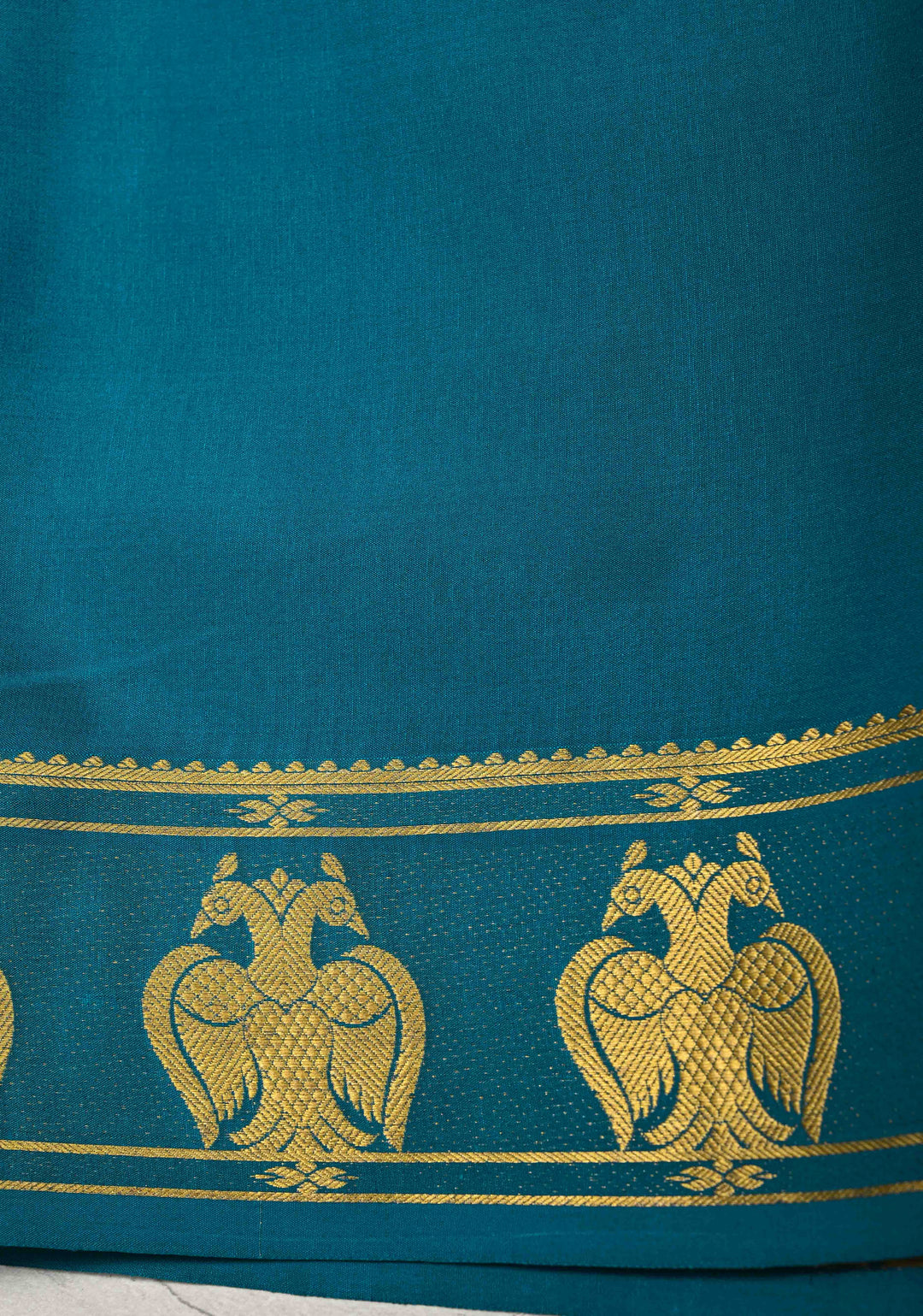 Peacock Blue Pure Mysore Silk Saree with Gandaberunda Buttas on Border | SILK MARK CERTIFIED