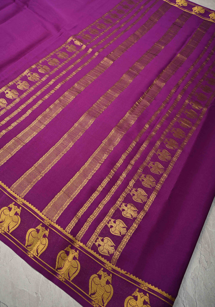 Vadamalli Purple Pure Mysore Silk Saree with Gandaberunda Buttas on Border | SILK MARK CERTIFIED
