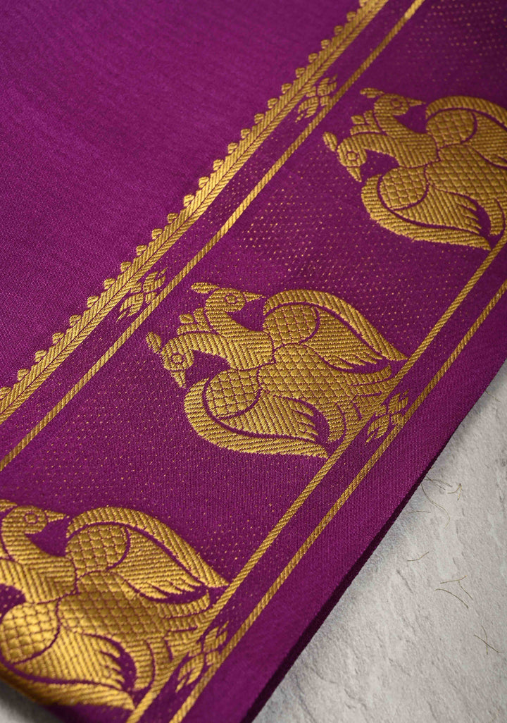Vadamalli Purple Pure Mysore Silk Saree with Gandaberunda Buttas on Border | SILK MARK CERTIFIED