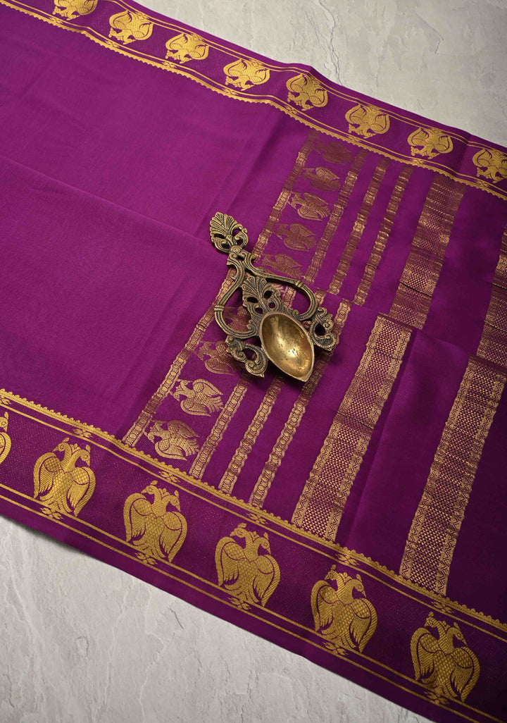 Vadamalli Purple Pure Mysore Silk Saree with Gandaberunda Buttas on Border | SILK MARK CERTIFIED
