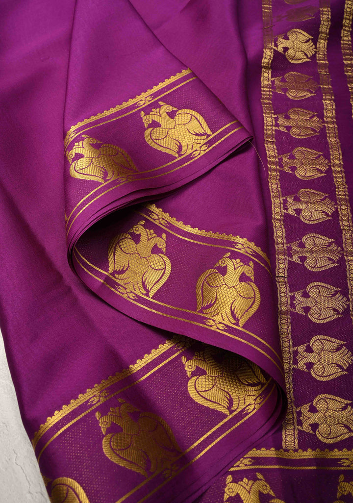 Vadamalli Purple Pure Mysore Silk Saree with Gandaberunda Buttas on Border | SILK MARK CERTIFIED