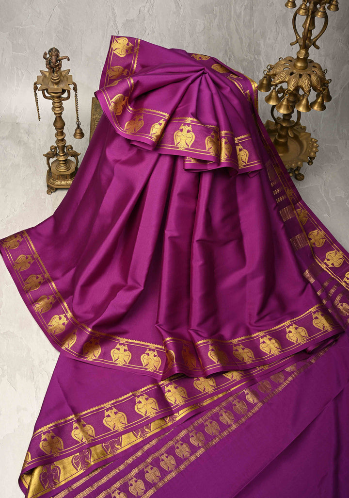 Vadamalli Purple Pure Mysore Silk Saree with Gandaberunda Buttas on Border | SILK MARK CERTIFIED