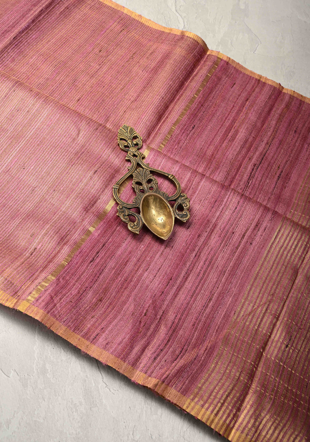 Rose Pink Geecha Tussar tissue Saree with Minimal Zari Border | SILK MARK CERTIFIED