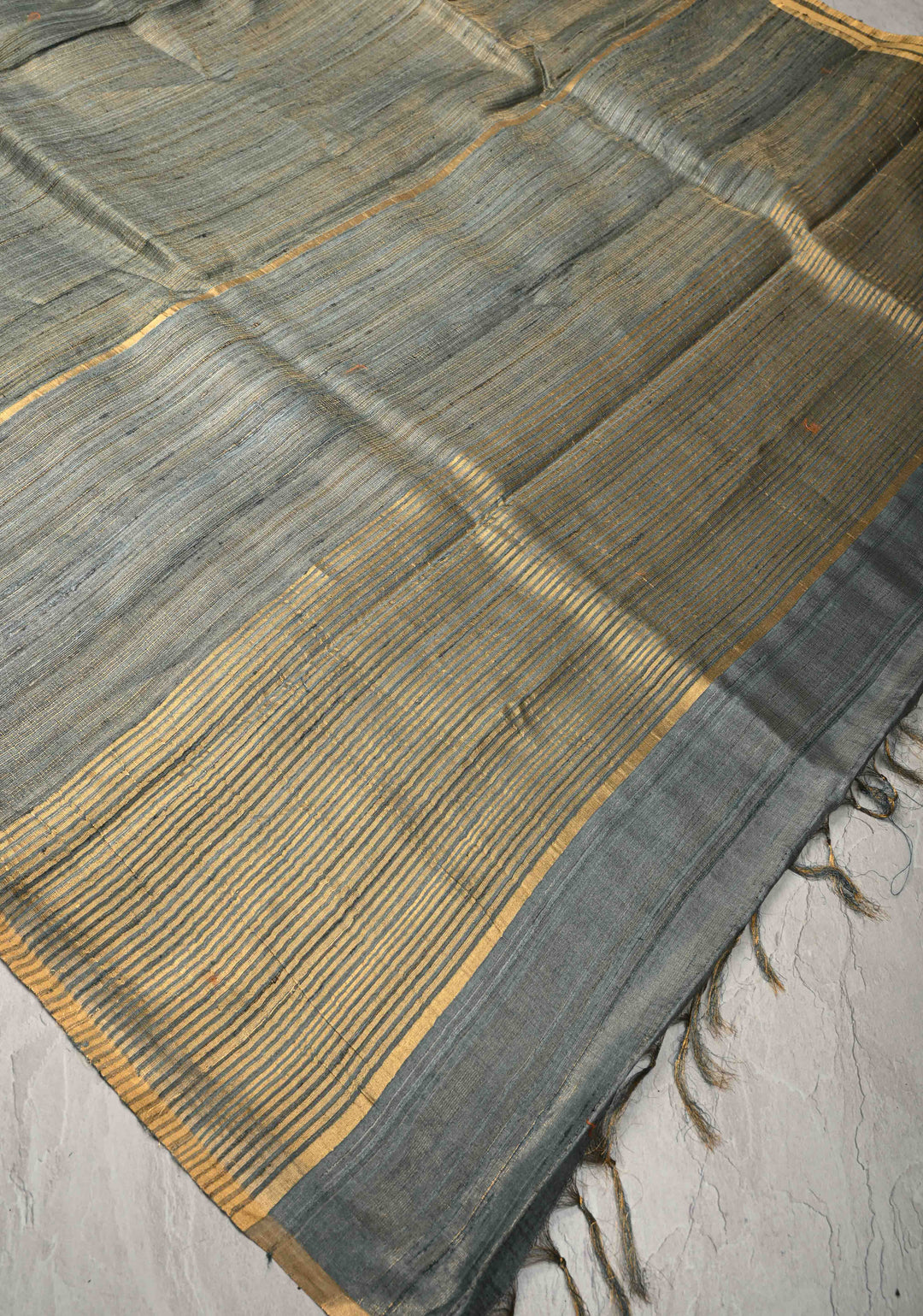Viridian Green  Geecha Tussar tissue Saree with Minimal Zari Border | SILK MARK CERTIFIED