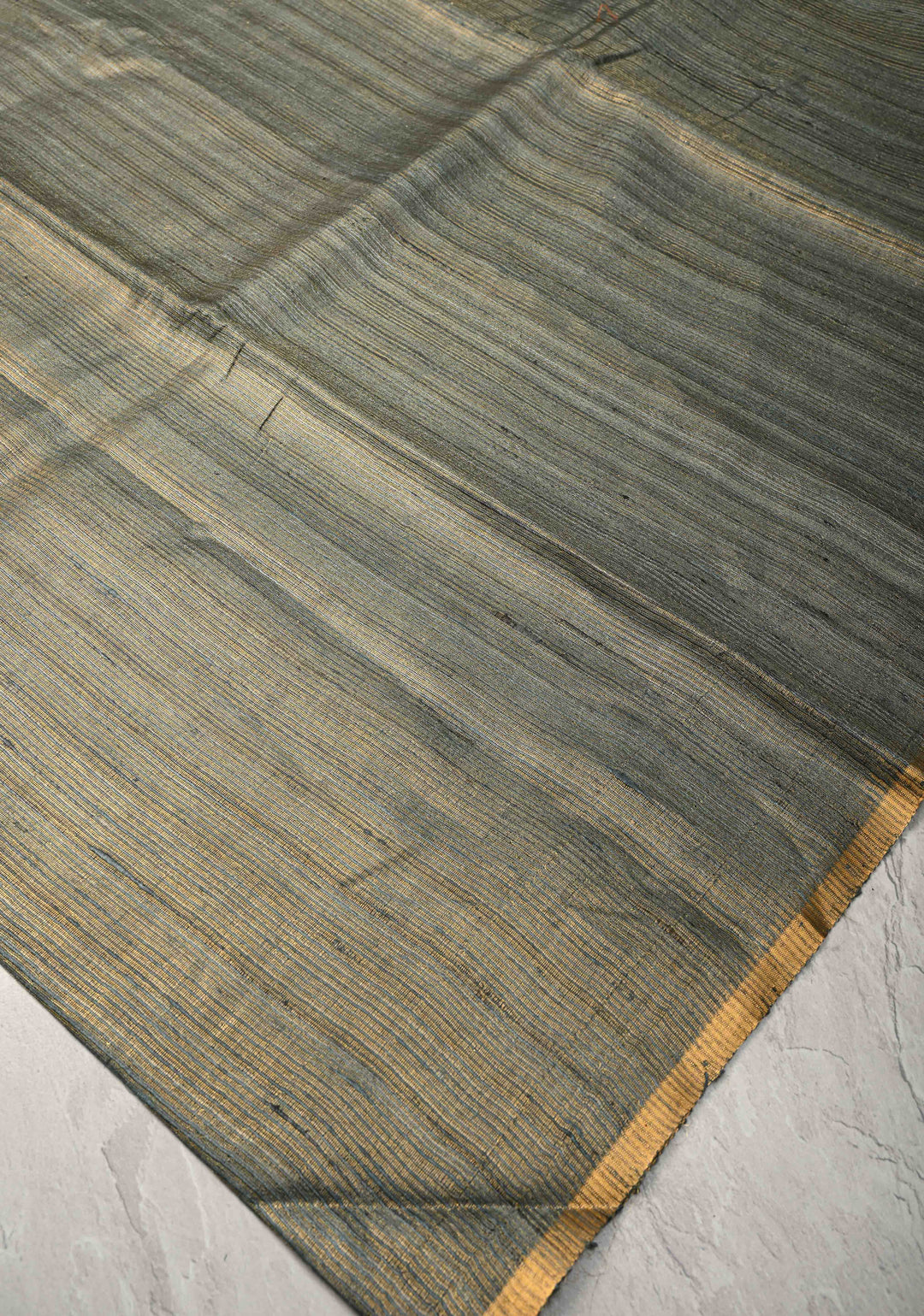 Viridian Green  Geecha Tussar tissue Saree with Minimal Zari Border | SILK MARK CERTIFIED