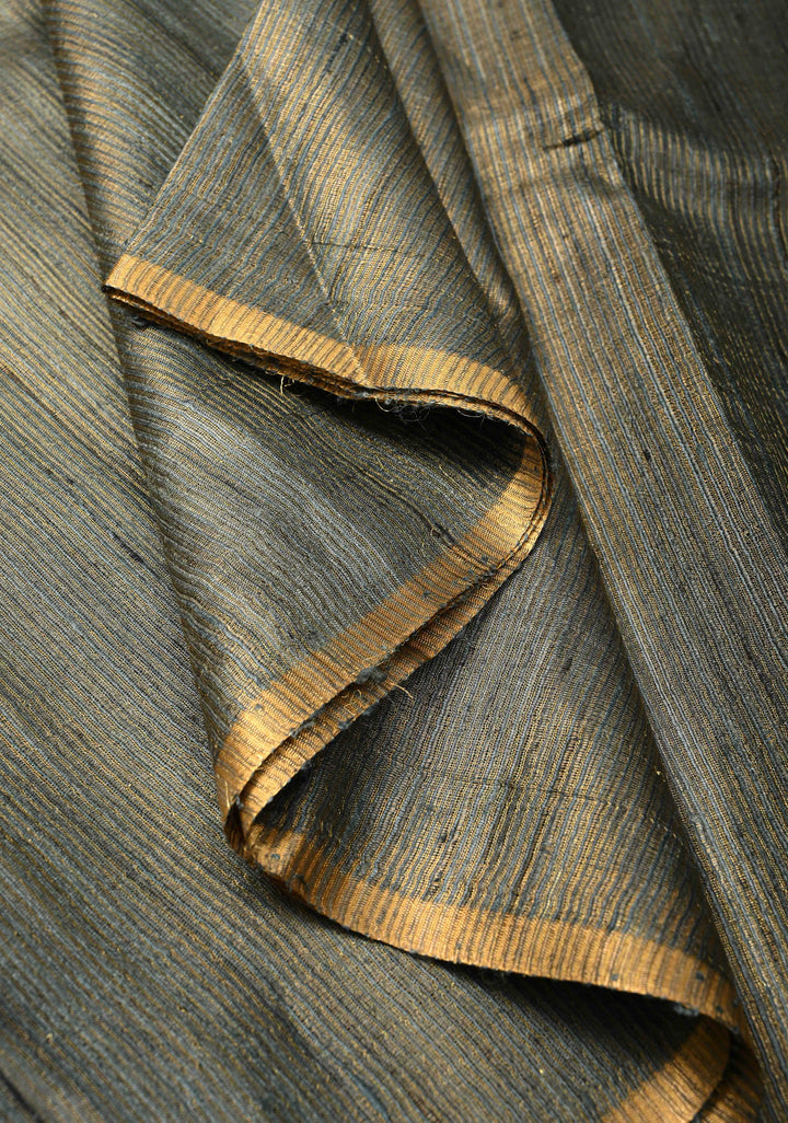 Viridian Green  Geecha Tussar tissue Saree with Minimal Zari Border | SILK MARK CERTIFIED