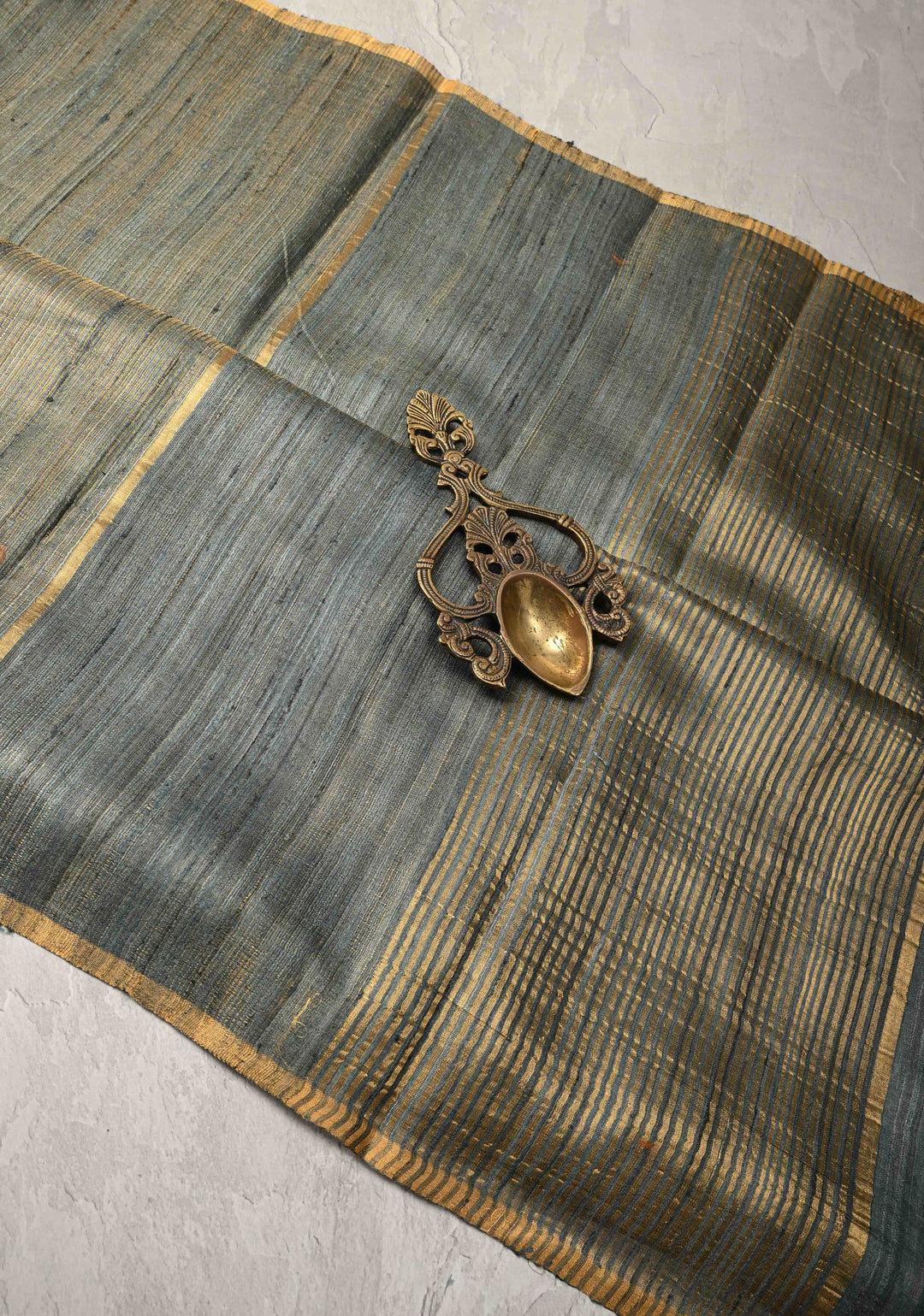 Viridian Green  Geecha Tussar tissue Saree with Minimal Zari Border | SILK MARK CERTIFIED