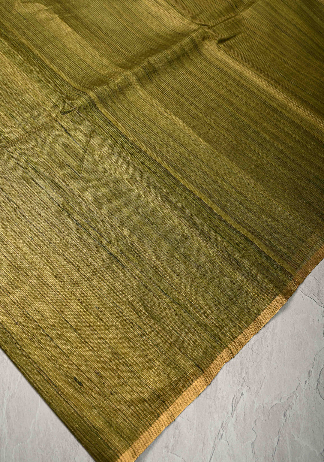 Mehendi Green Geecha Tussar tissue Saree with Minimal Zari Border | SILK MARK CERTIFIED
