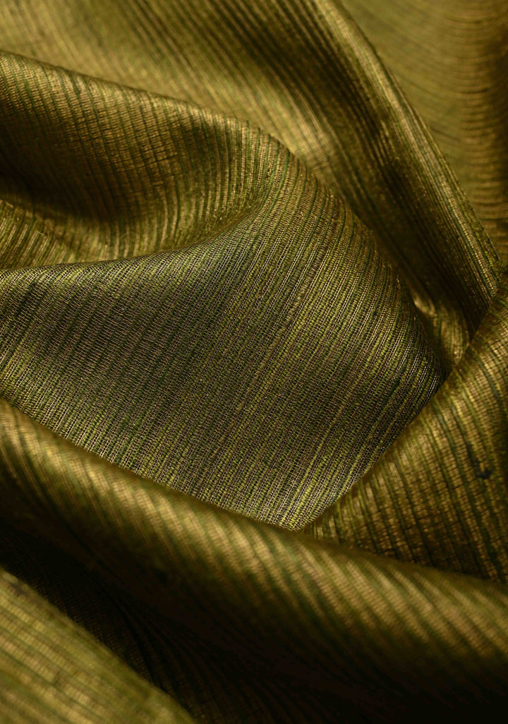 Mehendi Green Geecha Tussar tissue Saree with Minimal Zari Border | SILK MARK CERTIFIED