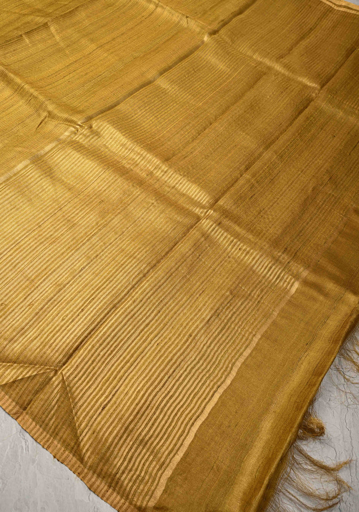 Gold Geecha Tussar tissue Saree with Minimal Zari Border | SILK MARK CERTIFIED