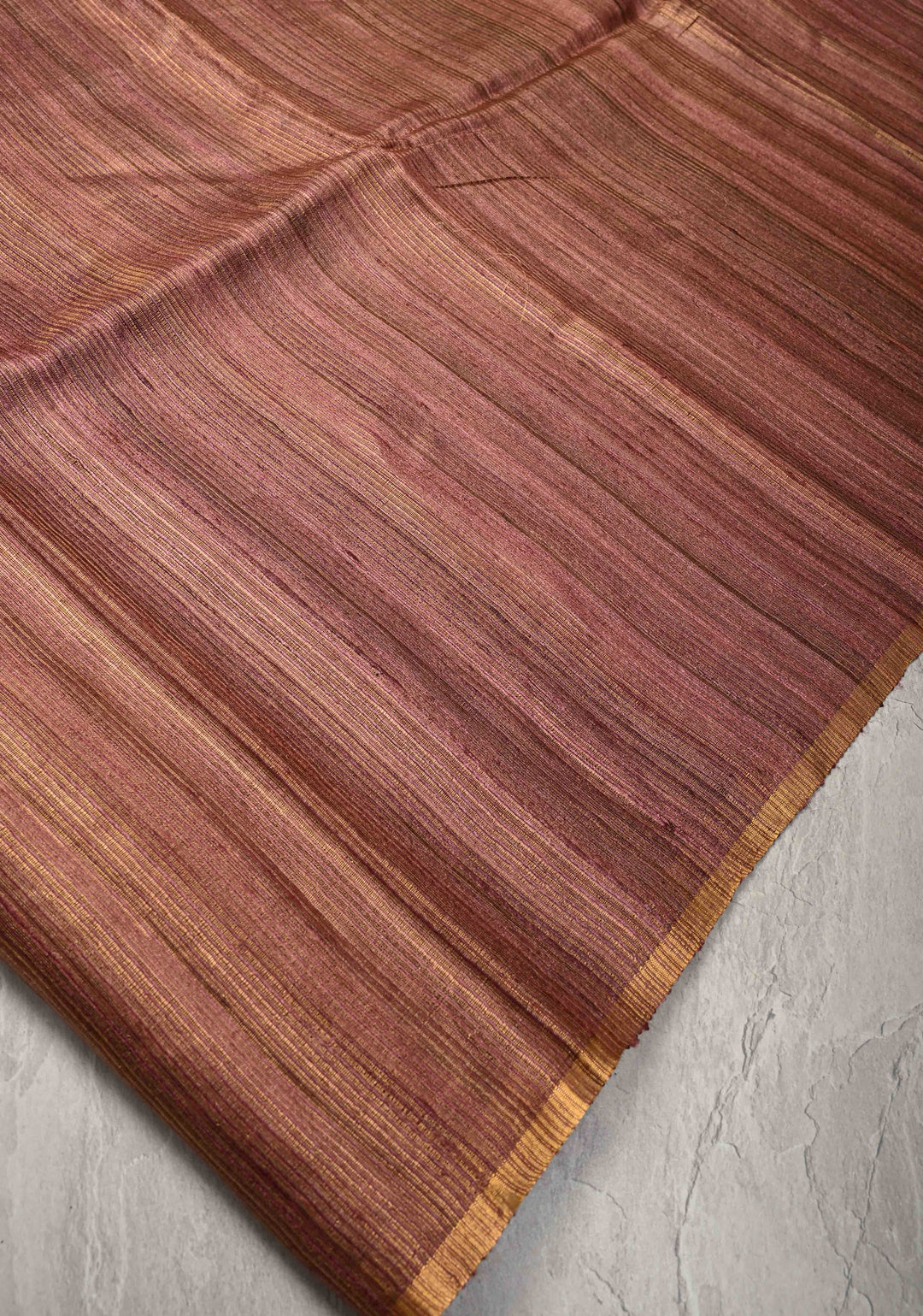 Dusty Rose Geecha Tussar tissue Saree with Minimal Zari Border | SILK MARK CERTIFIED