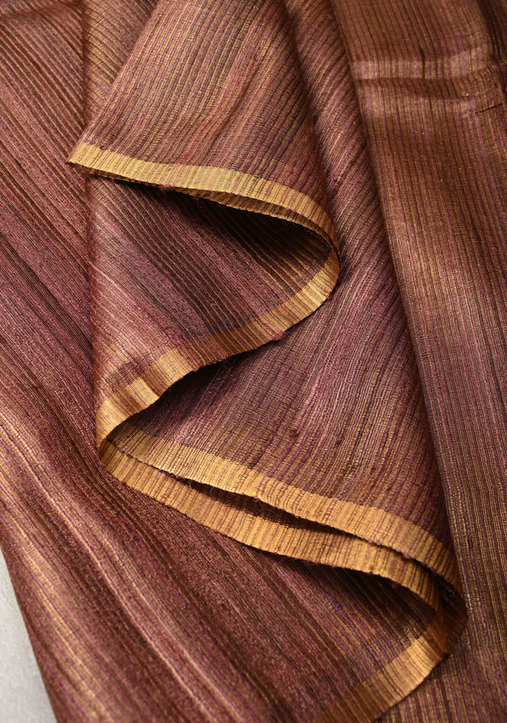 Dusty Rose Geecha Tussar tissue Saree with Minimal Zari Border | SILK MARK CERTIFIED