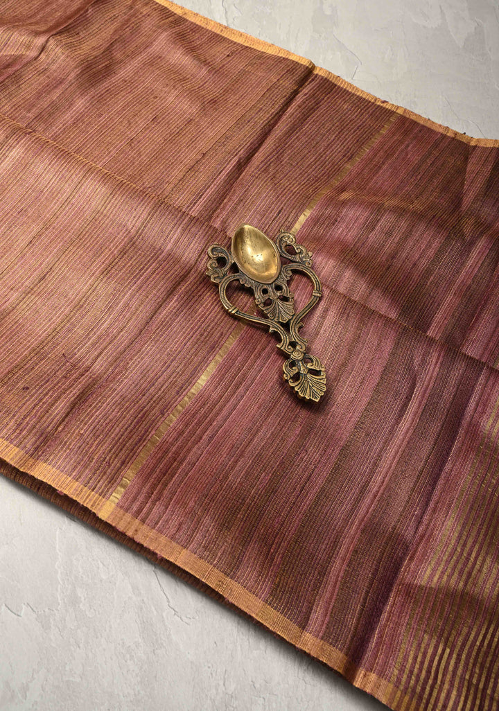 Dusty Rose Geecha Tussar tissue Saree with Minimal Zari Border | SILK MARK CERTIFIED