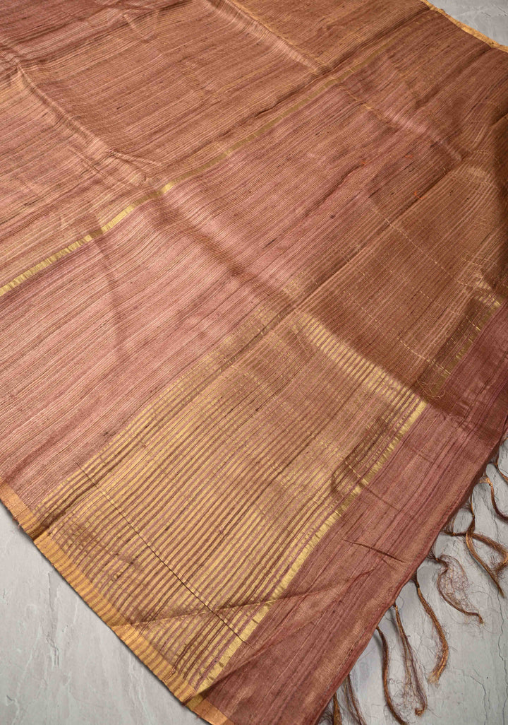 Dusty Pink  Geecha Tussar tissue Saree with Minimal Zari Border | SILK MARK CERTIFIED