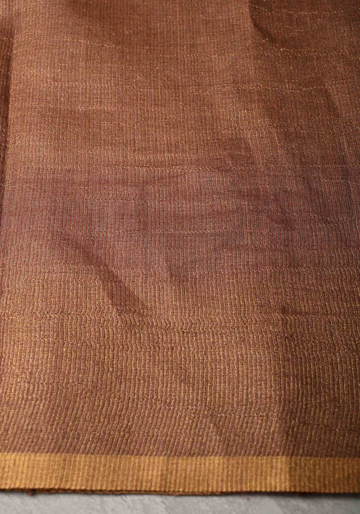 Dusty Pink  Geecha Tussar tissue Saree with Minimal Zari Border | SILK MARK CERTIFIED