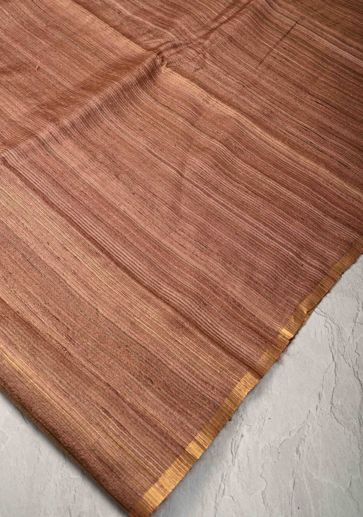 Dusty Pink  Geecha Tussar tissue Saree with Minimal Zari Border | SILK MARK CERTIFIED