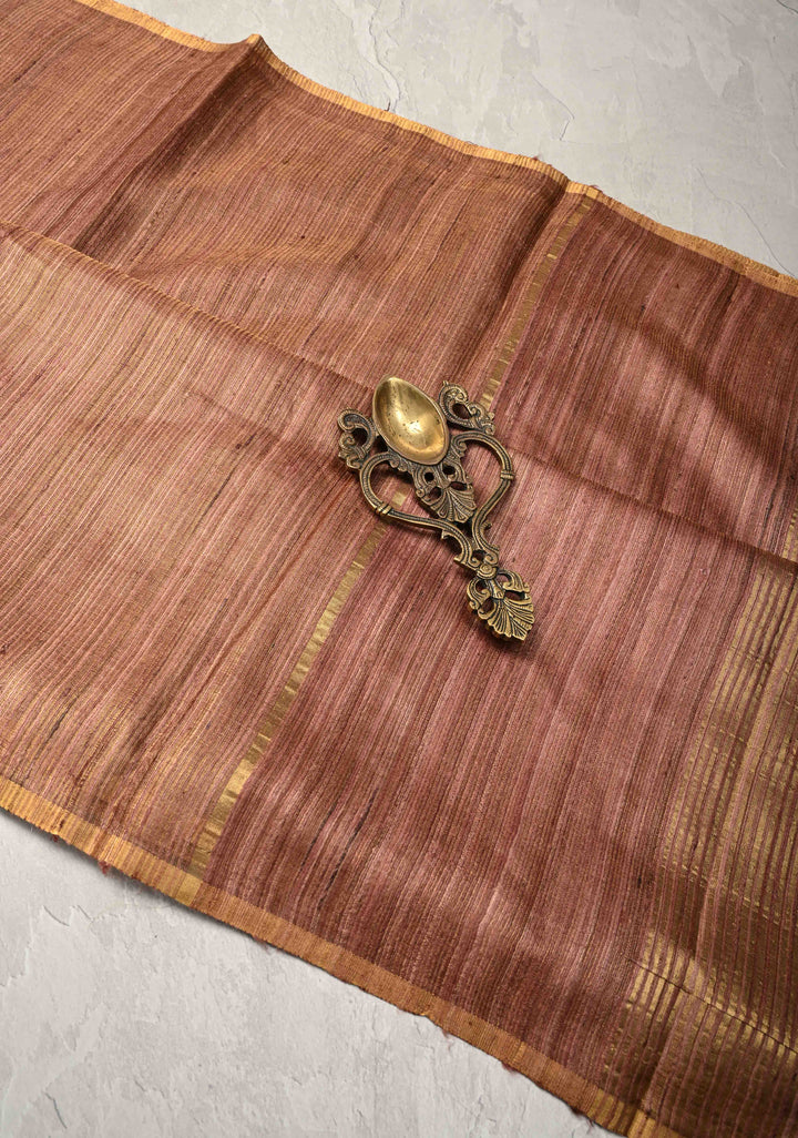 Dusty Pink  Geecha Tussar tissue Saree with Minimal Zari Border | SILK MARK CERTIFIED