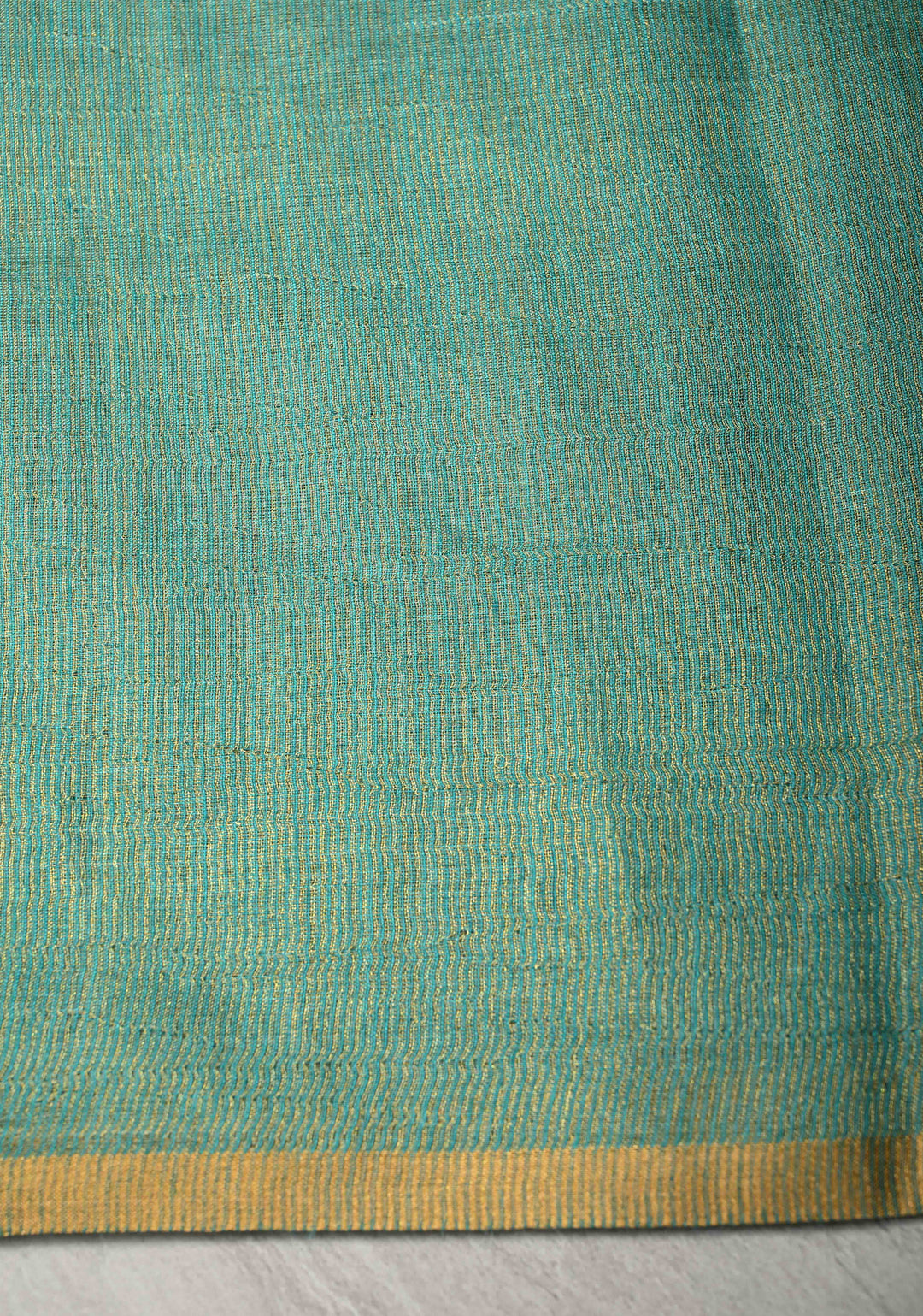 Turquoise Geecha Tussar tissue Saree with Minimal Zari Border | SILK MARK CERTIFIED