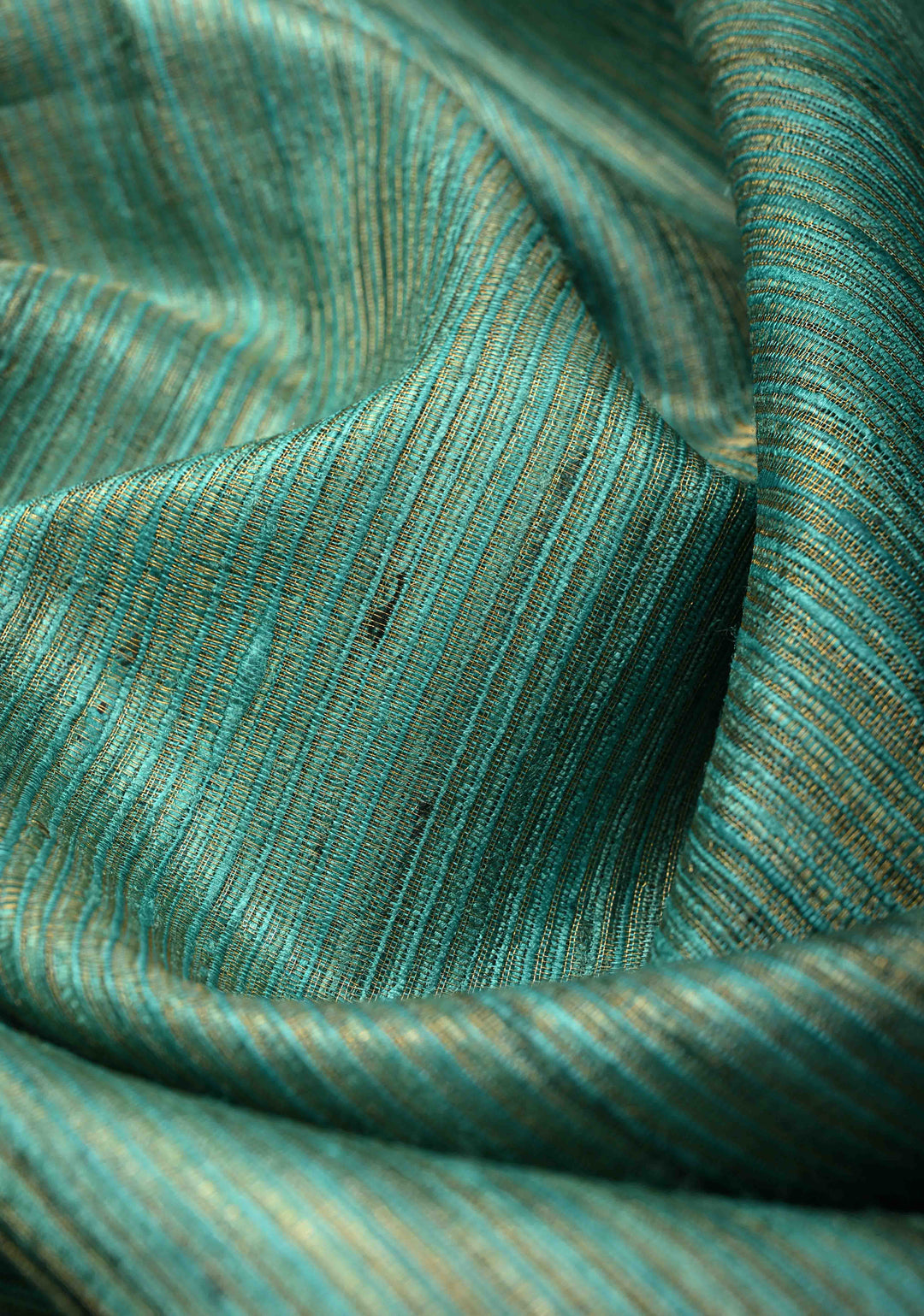 Turquoise Geecha Tussar tissue Saree with Minimal Zari Border | SILK MARK CERTIFIED