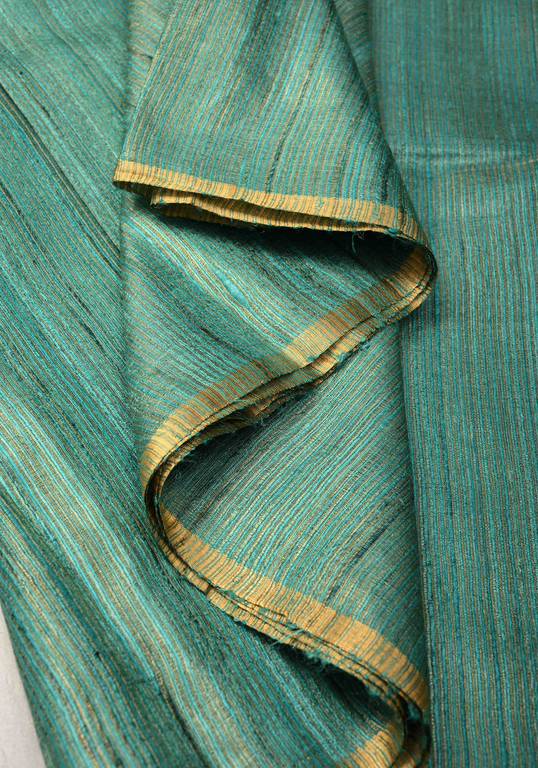 Turquoise Geecha Tussar tissue Saree with Minimal Zari Border | SILK MARK CERTIFIED