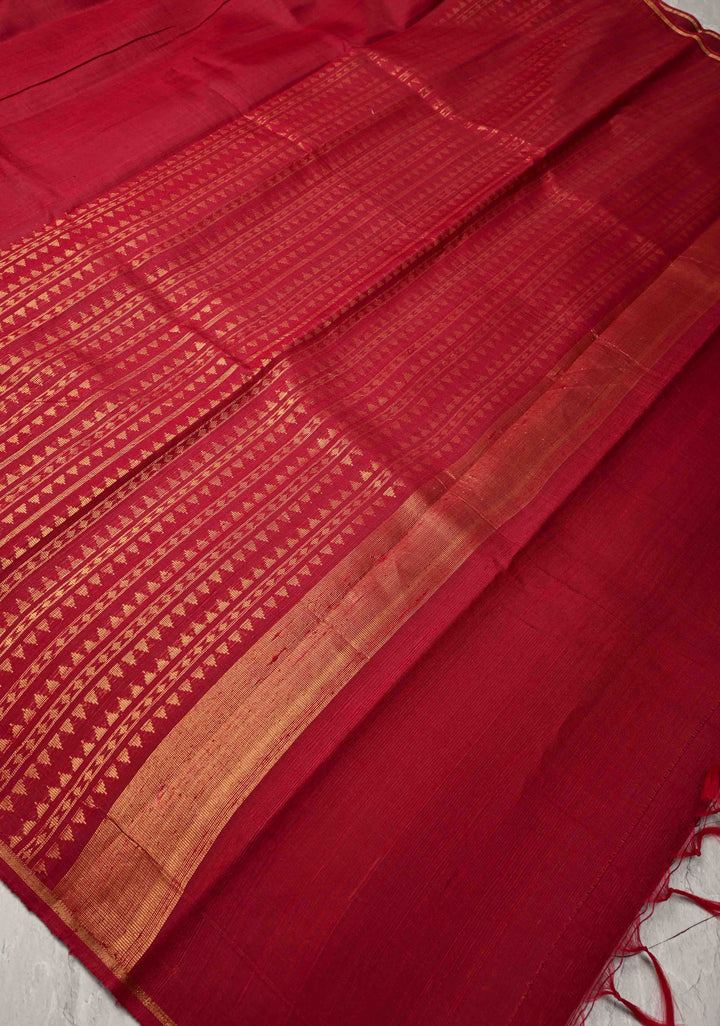 Maroon Tussar Silk saree with Zari  Border | SILK MARK CERTIFIED