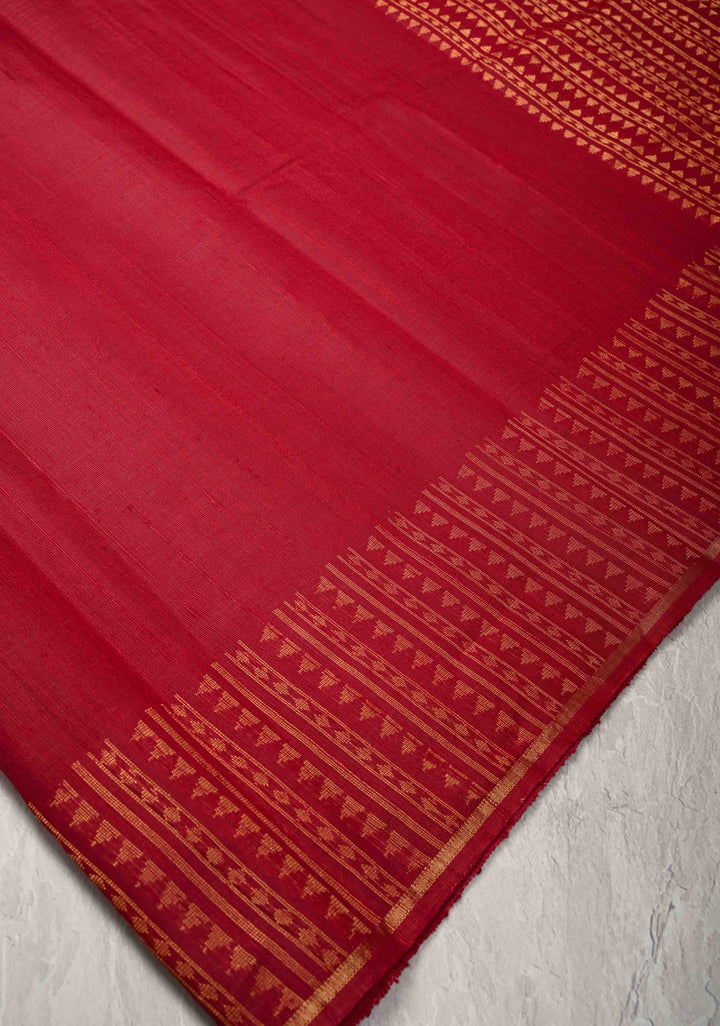 Maroon Tussar Silk saree with Zari  Border | SILK MARK CERTIFIED