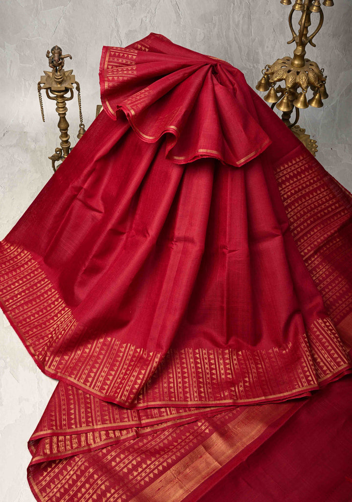 Maroon Tussar Silk saree with Zari  Border | SILK MARK CERTIFIED