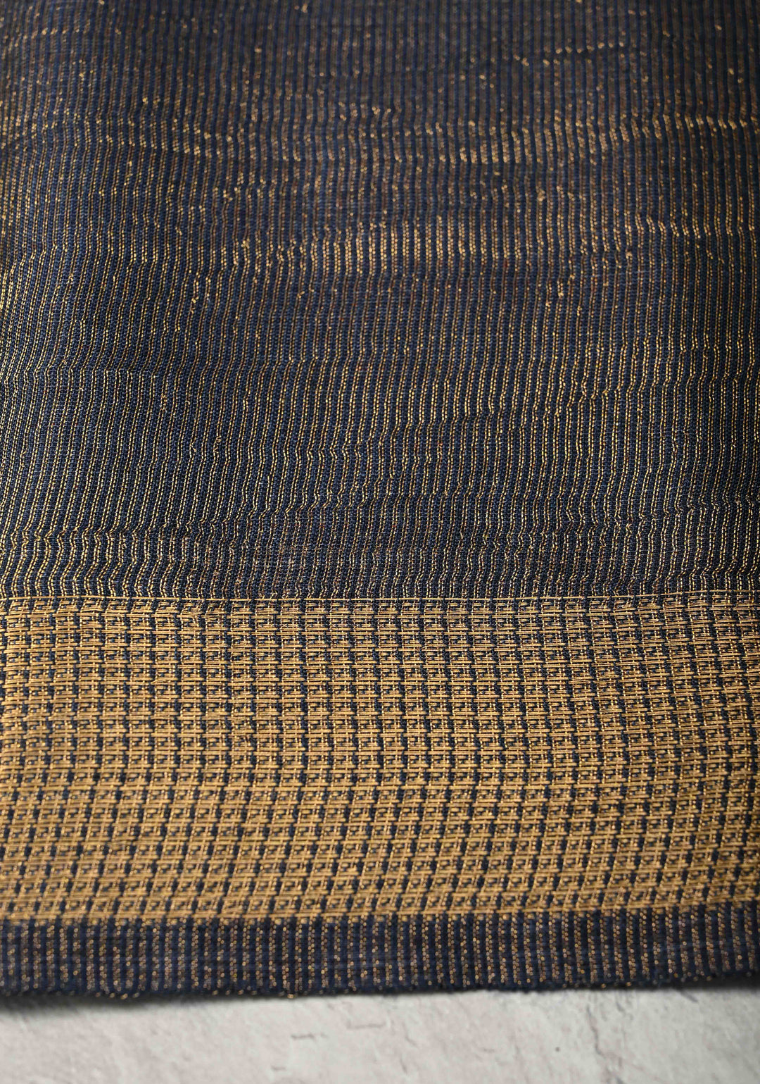 Navy Blue Semi Tussar Saree with Charming Meenakari Resham Pin Stripes and Zari Border